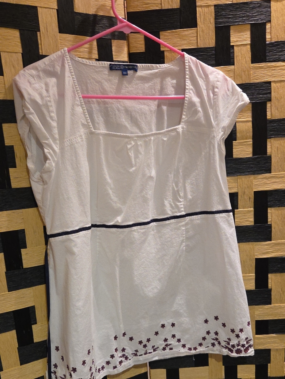 Thyme Maternity White Square Neck Embroidered Short Sleeve Tunic